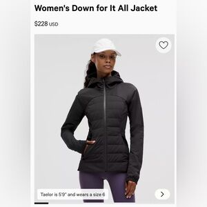 Lululemon Down for It All Puffer Jacket black size 6